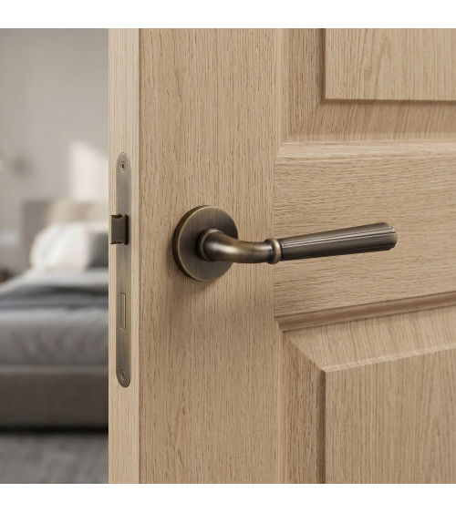 Retro CASCADA door handle on round plate - designer handle