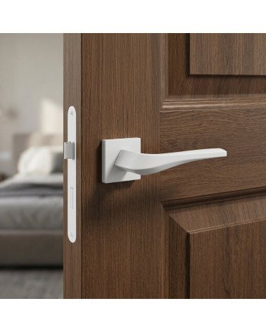 Matt white FLOW door handle on square backplate