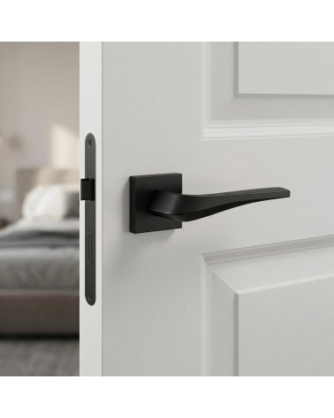 Matt black FLOW door handle on square backplate