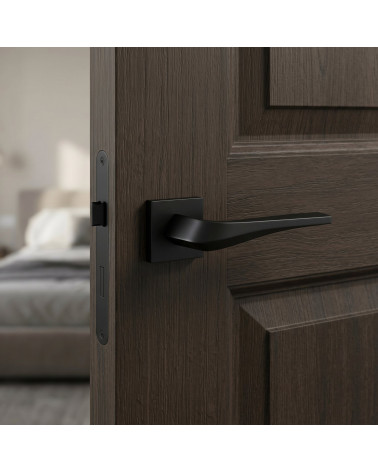 Matt black FLOW door handle on square backplate