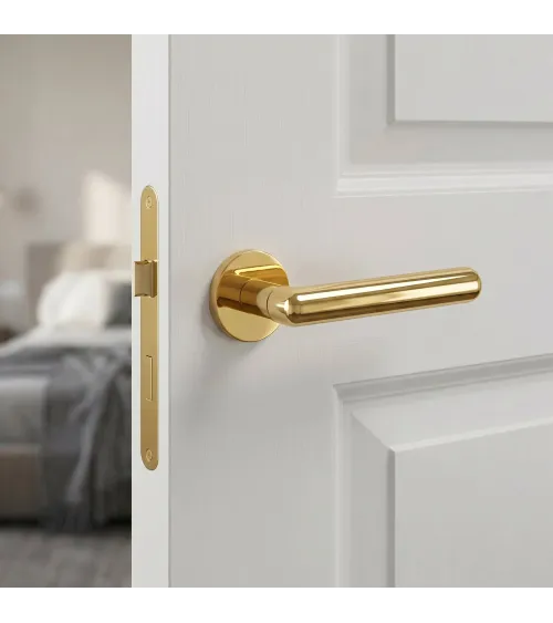 Polished Gold Door Handle Line Ronda Round - designer handle