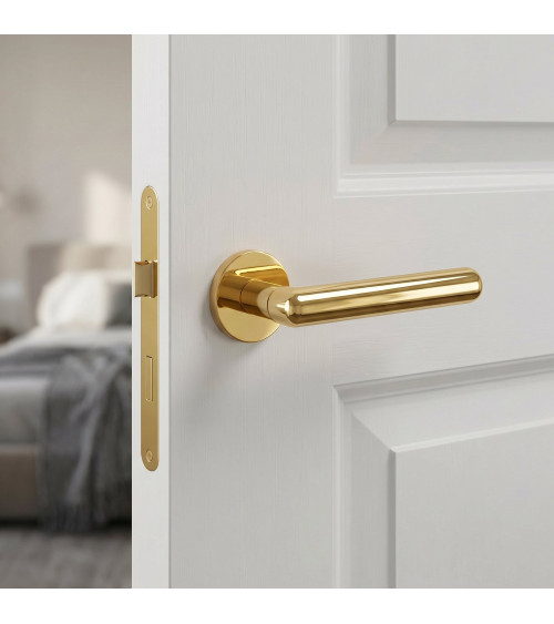 Polished Gold Door Handle Line Ronda Round - designer handle