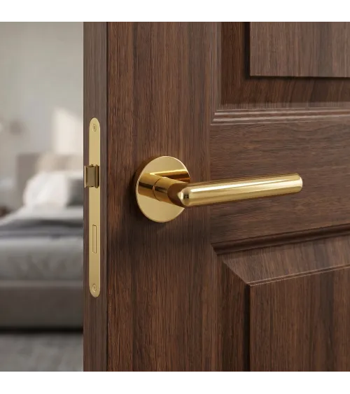 Polished Gold Door Handle Line Ronda Round - designer handle