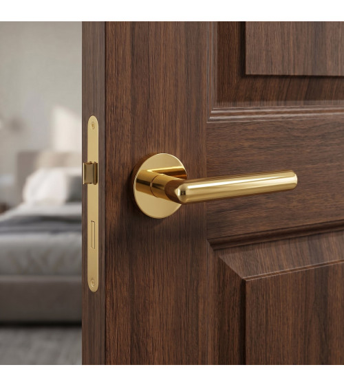 Polished Gold Door Handle Line Ronda Round - designer handle