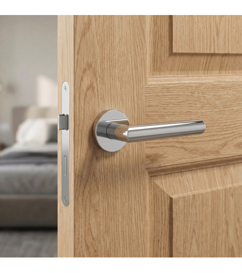 Polished Chrome Door Handle Line Ronda Round - designer handle