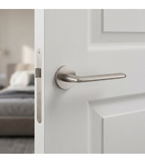 Brushed nickel AVA designer door handle