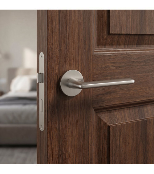 Brushed nickel AVA designer door handle