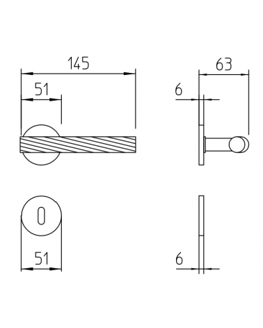 Mandelli Fusilla door handle with dimensions