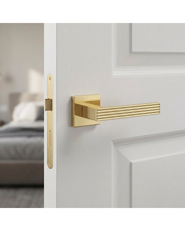 Polished Gold PVD Door Handle on square rose - FELICE Model