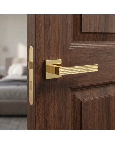 Polished Gold PVD Door Handle on square rose - FELICE Model