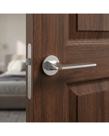 Brushed Chrome Door Handle on Round Rosette - VAVA Model