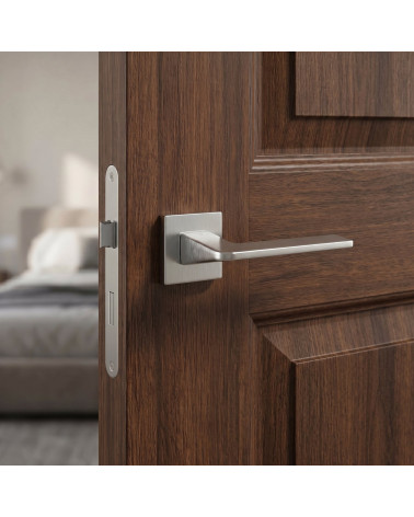 Brushed Chrome Door Handle on Square Rose - VAVA Model