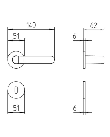 Mandelli Callas door handle with dimensions