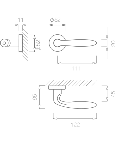 TUPAI 1908 door handle with dimensions