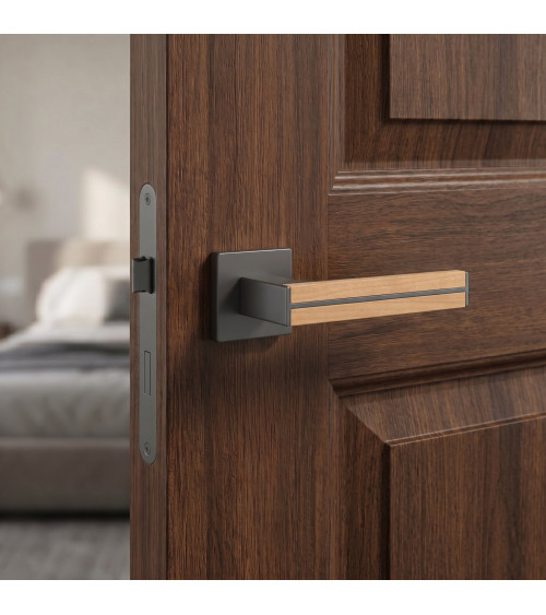 IMPERATA oak and black door handle design handle