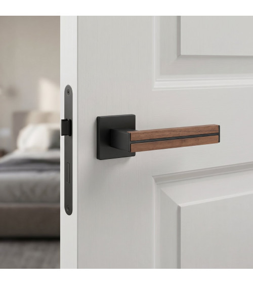 IMPERATA walnut and black door handle design handle