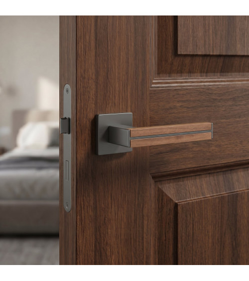 IMPERATA walnut and black door handle design handle