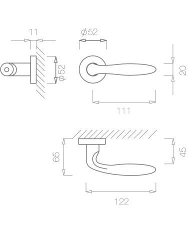 TUPAI 1908 door handle with dimensions