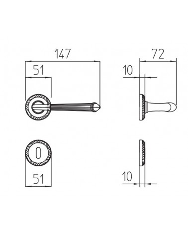 Mandelli Aurora door handle with dimensions