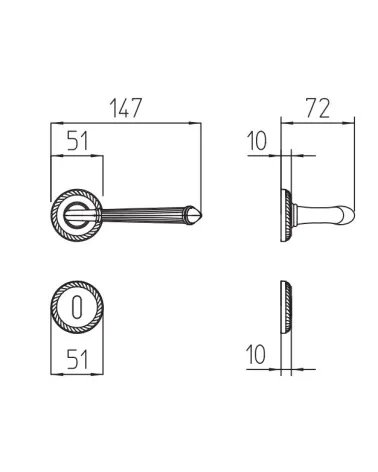 Mandelli Aurora door handle with dimensions