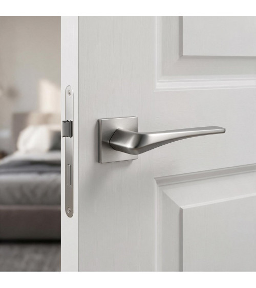 Heavy satin chrome door handle designer ironmongery