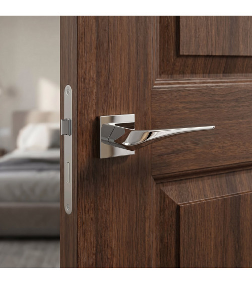 Heavy polished chrome door handle designer ironmongery
