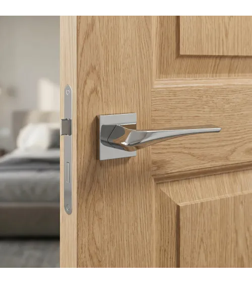 Heavy polished chrome door handle designer ironmongery