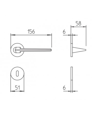 Mandelli Aries door handle with dimensions