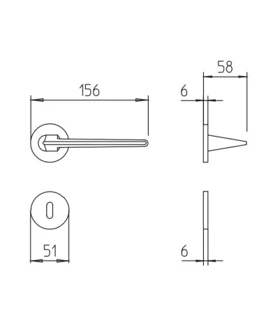 Mandelli Aries door handle with dimensions