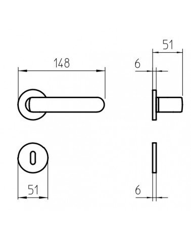 Mandelli PP33 door handle with dimensions