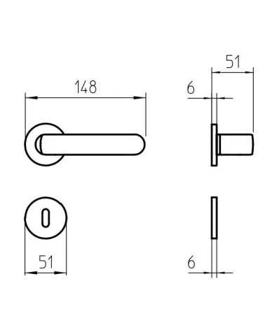 Mandelli PP33 door handle with dimensions