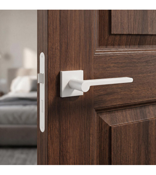 White Pandora door handle design ironmongery