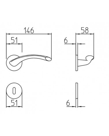 Mandelli Zoom door handle with dimensions