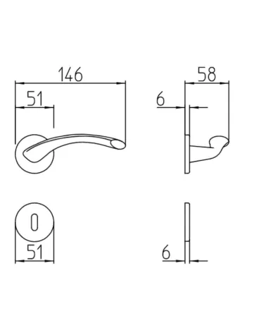 Mandelli Zoom door handle with dimensions