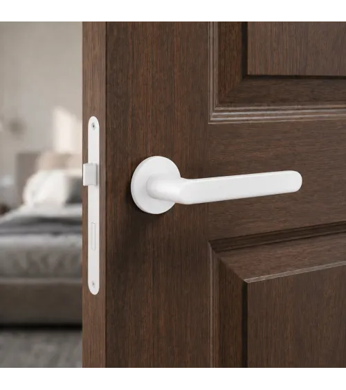 Nesh white door handle designer ironmongery