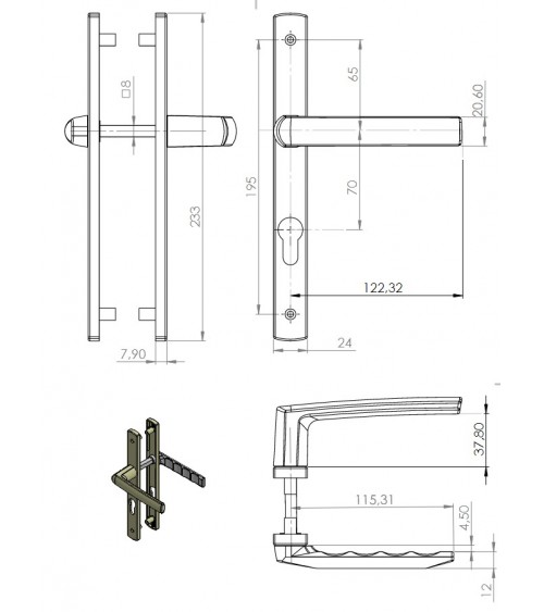 Handle for an exterior French window with reduced projection - BOSTON model - designer handle