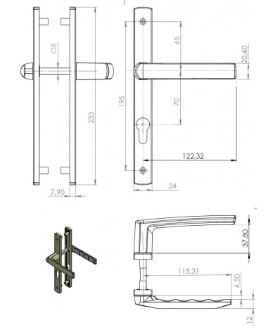 Handle for an exterior patio door with reduced projection - model BOSTON - designer handle