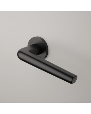 Black FUNKIA door handle designer handle mounted on a door