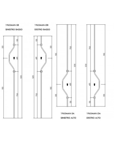 Mandelli CHICANE brass door handle with dimensions
