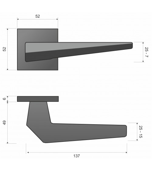 Square Door Handle, futuristic zamak model - ICE - designer handle