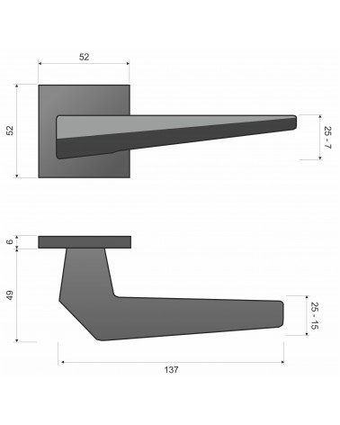 Square door handle, futuristic zamak model - ICE