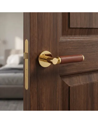 Premium polished gold and light leather door handle TUPAI 4200/200 round - Millapoignees