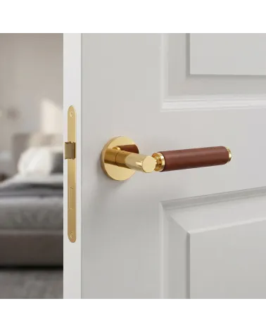 Premium brass and light leather door handle TUPAI 4200/200 round - MillaHandles
