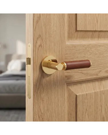 Premium brass and light leather door handle TUPAI 4200/200 round - MillaHandles