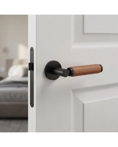 Premium black and light leather door handle TUPAI 4200/200 round - MillaHandles