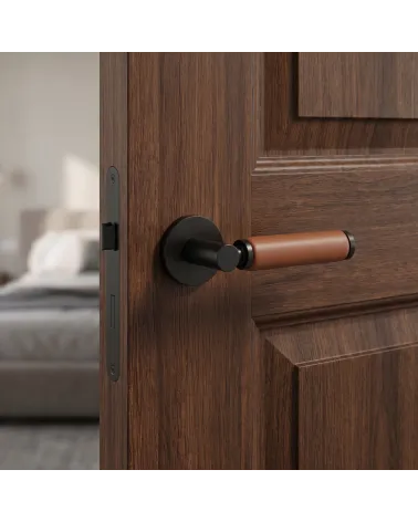 Premium black and light leather door handle TUPAI 4200/200 round - MillaHandles
