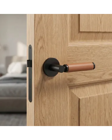 Premium black and light leather door handle TUPAI 4200/200 round - MillaHandles