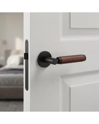 Round black dark leather door handle TUPAI 4200/201 - MillaHandles