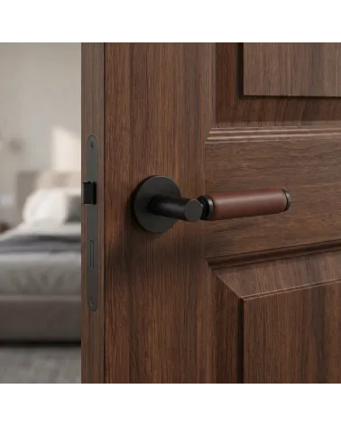 Round brass and dark leather door handle TUPAI 4200/201 - MillaHandles