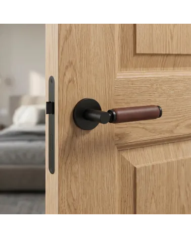Round brass and dark leather door handle TUPAI 4200/201 - MillaHandles